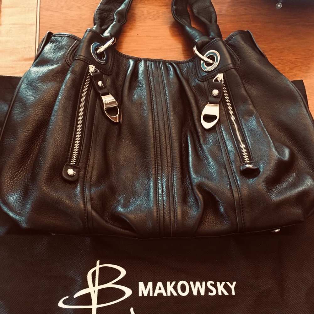 B.Makowsky Black Leather Shoulder Bag. NWOT